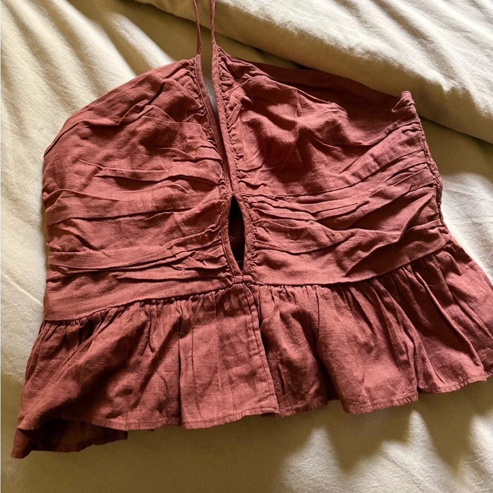 Free People Smocked Ruffle Cami Top in burnt orange